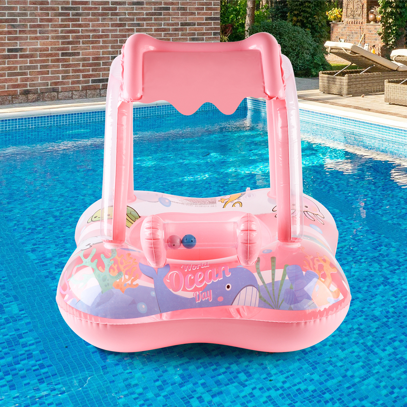 Baby Swimming Floater - 1pc Pool floats with canopy for