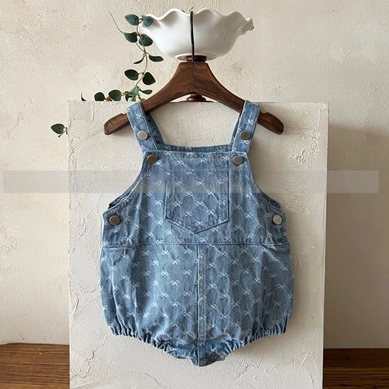 Baby Girls Bow Printed Denim C - Baby Products Korean review and price