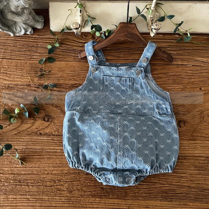 Baby Girls Bow Printed Denim C - Baby Products Korean review and price